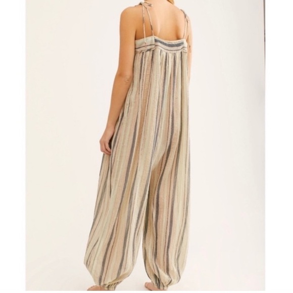 Free People Harem Lurex Jumpsuit Taupe Combo size M NWT - Picture 2 of 5